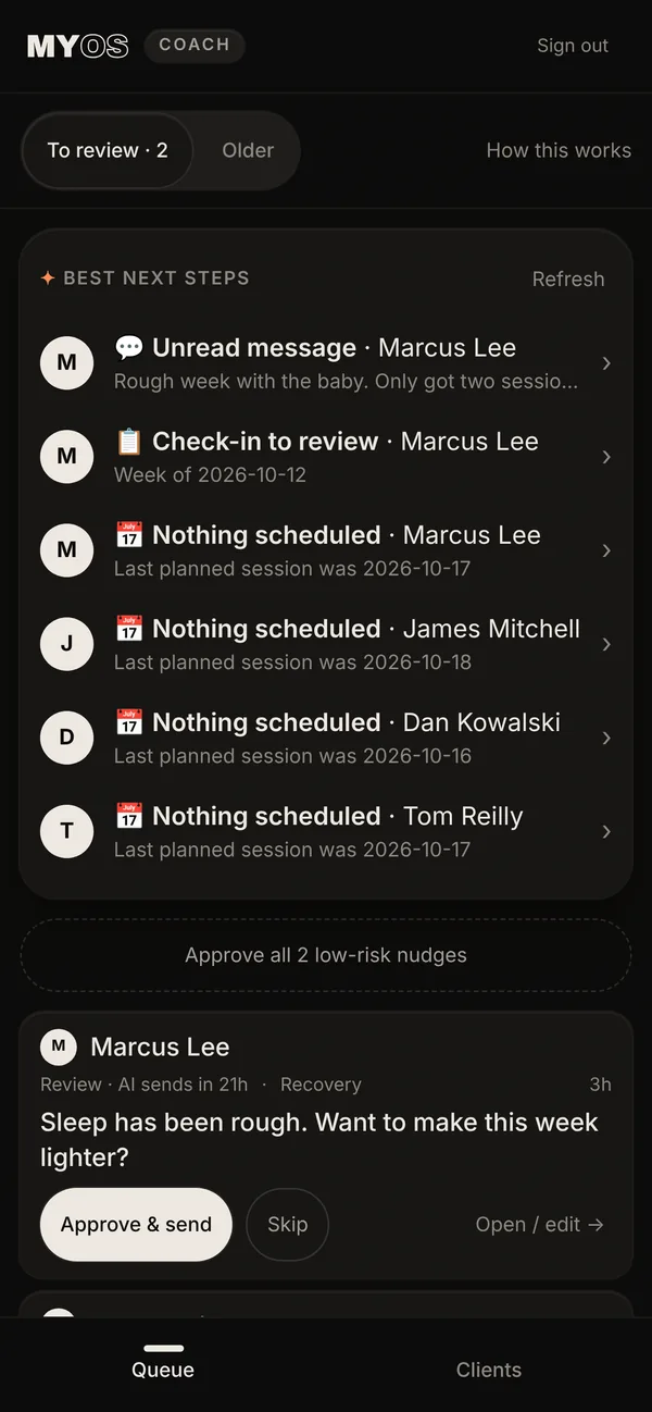 Coach queue on phone